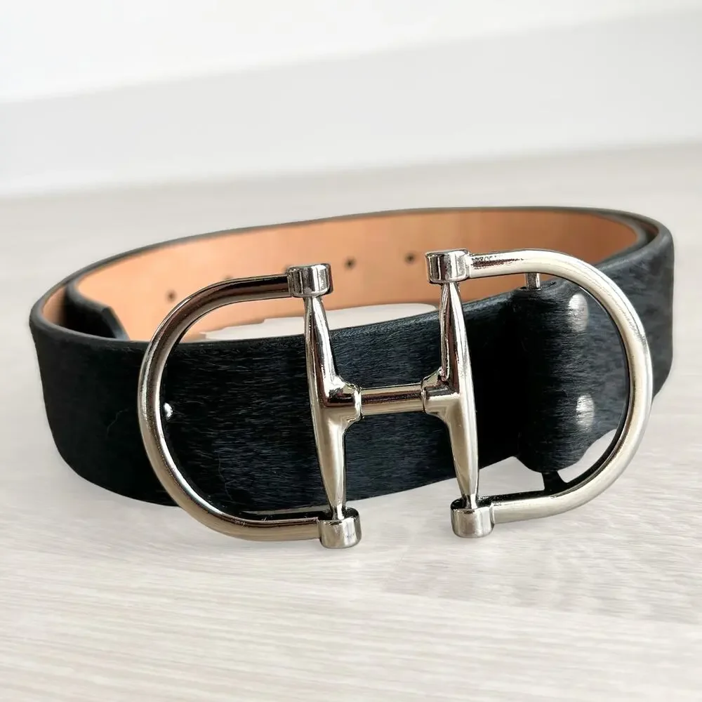 Brave Leather Kasi Hair-On Belt 32 Black Calf Hair Silver Equestrian Buckle EUC - Picture 13 of 13